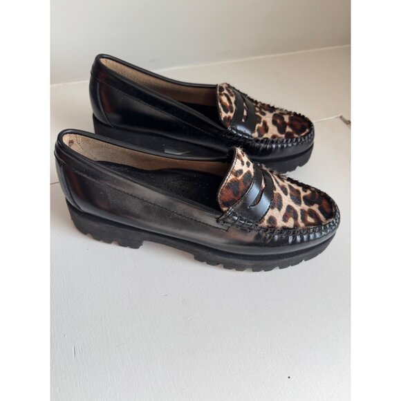 G.H.BASS Women's Whitney Lug Leopard Loafer Flats Size 6.5 Black Leather NEW - Picture 3 of 11